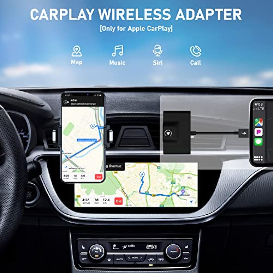 CarPlay Wireless Adapter for Factory Wired CarPlay 2024 Upgrade Plug & Play Wireless CarPlay Dongle Converts Wired to Wireless Fast and Easy Use Compatible with Cars from 2015 & iPhone iOS 10+