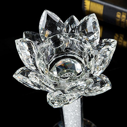 London Boutique Tea light Dinner Candle Holder Set 2 Crystal Lotus Flower Top Decorative Gift Present with swarovski crystal elements Gift Box