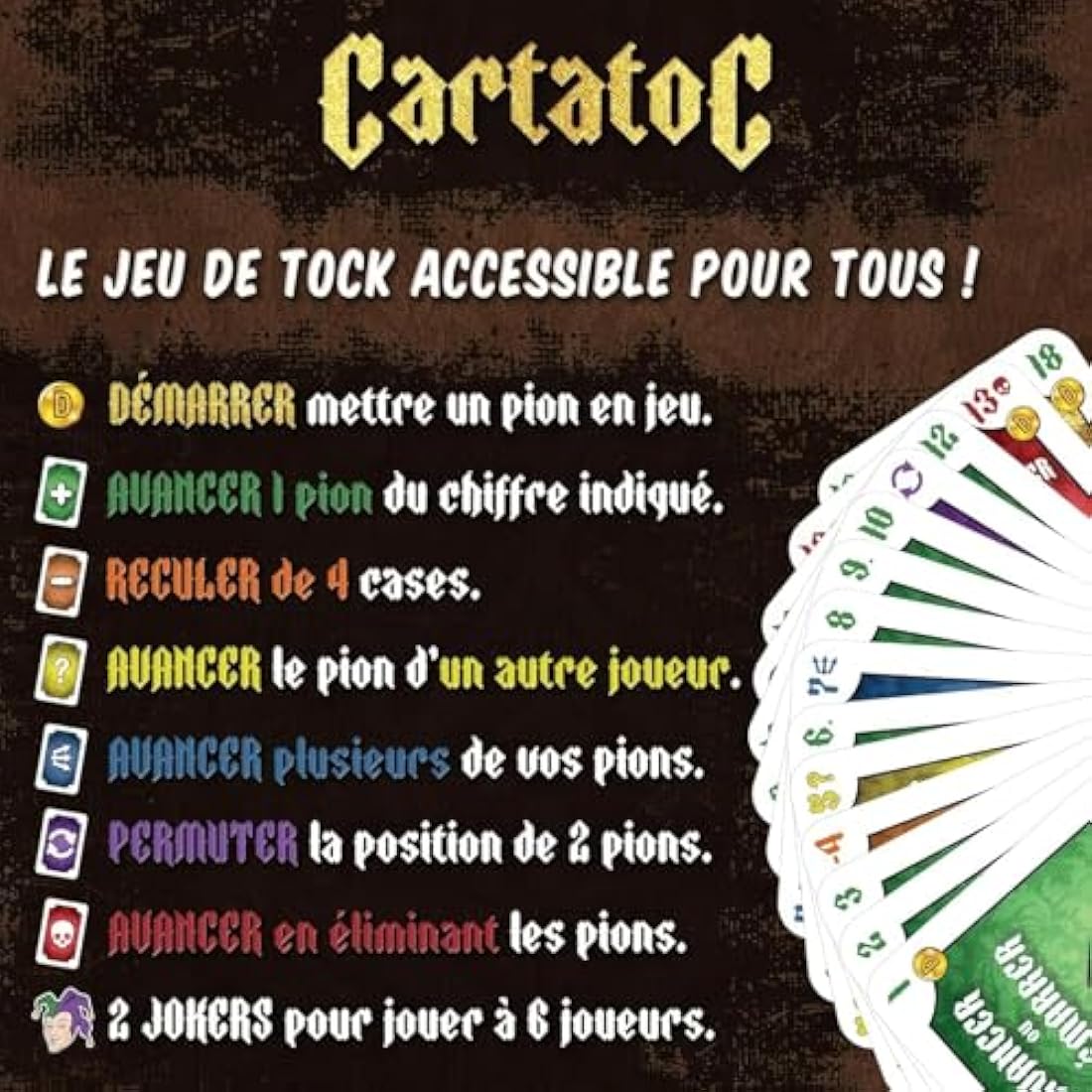 TOC 4 COLOUR BOARD GAME - TOCK. From 2 to 4 players from 7 yo, family strategy board game in eco-friendly solid wood - CE standards. Brand : le Délirant®, easy to store with reclosable board.