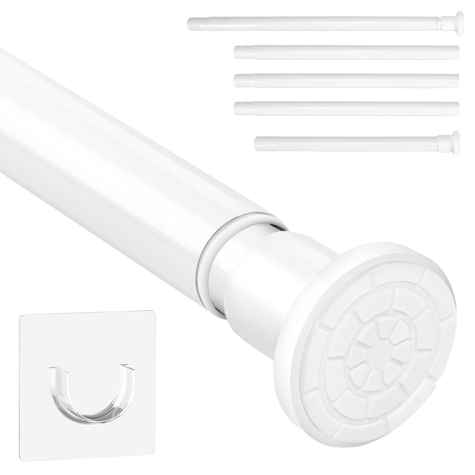 White Shower Curtain Bar Without Drills Adjustable Curtain Rods 71-199cm Non-Slip Telescopic Curtain Clamping Rod Stainless Steel Clamping Rod for