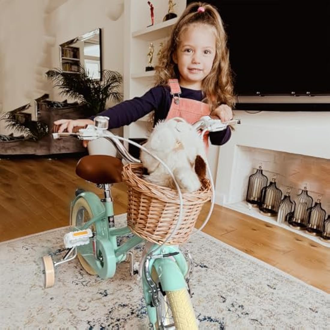 Glerc Little Molly 12 Inch Kids Retro Girls Bike for 2-13 Year Old with Wicker Basket & Stabilisers/Kickstand, Multiple Colors