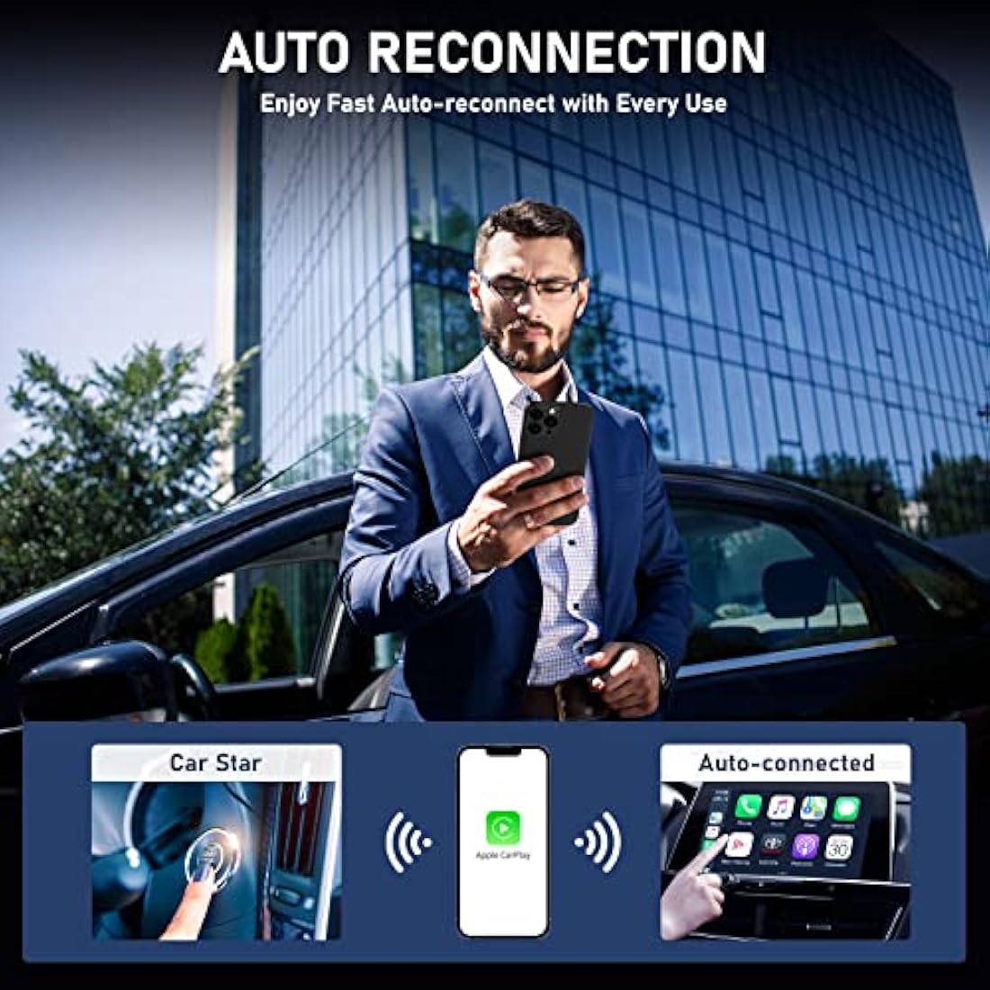 CarPlay Wireless Adapter for Factory Wired CarPlay 2024 Upgrade Plug & Play Wireless CarPlay Dongle Converts Wired to Wireless Fast and Easy Use Compatible with Cars from 2015 & iPhone iOS 10+