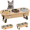 GHIAKQYT Raised Feeding Bowls - Cat Feeding Station 3 Bowls Raised Cat Bowl Height Adjustable Feeding Bowl Feeding Bar with Stand Stainless Steel Bowls for Water Food - Feeding Bowl for Cats (Bamboo