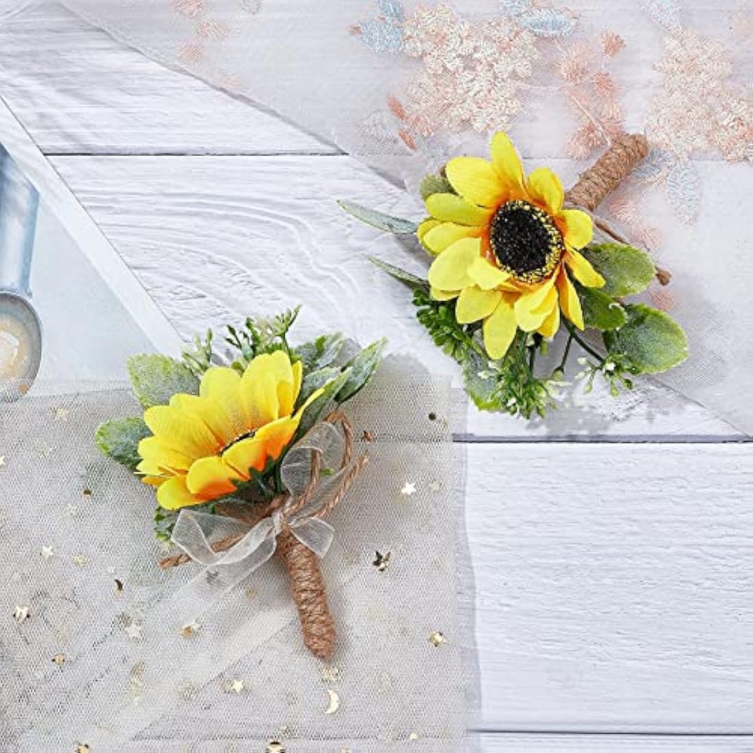 CRASPIRE 2 Pieces Sunflower Corsage Wedding Flowers Accessories Artificial Flower Yelloe Groom Groomsman Best Man Wedding Flowers Accessories for Groom Groomsmen Prom