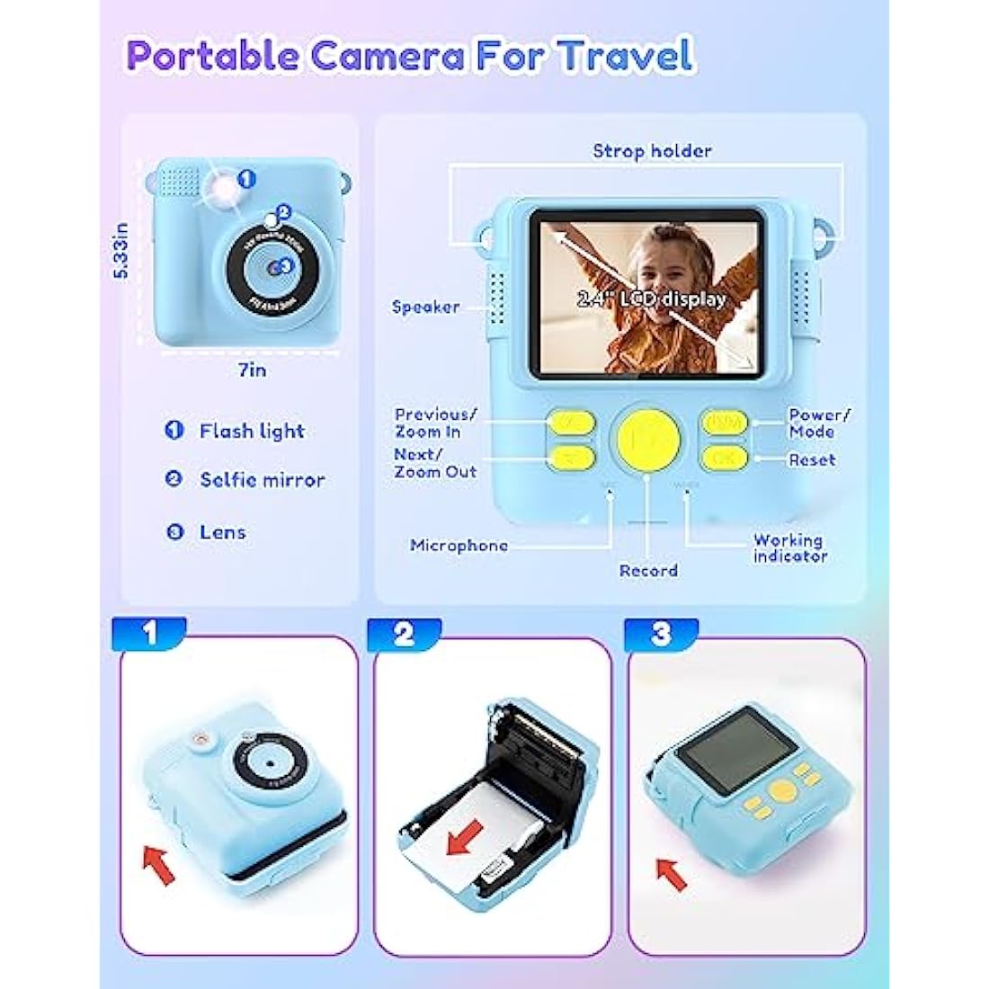 Kids Camera for Boys, Instant Print Camera for Kids with Photo Paper, 1080P Digital Camera for Children, Cool Toys Gifts for Boys Age 3 4 5 6 7 8 9 10 Years Old, Video Recorder, 32GB SD Card - Blue