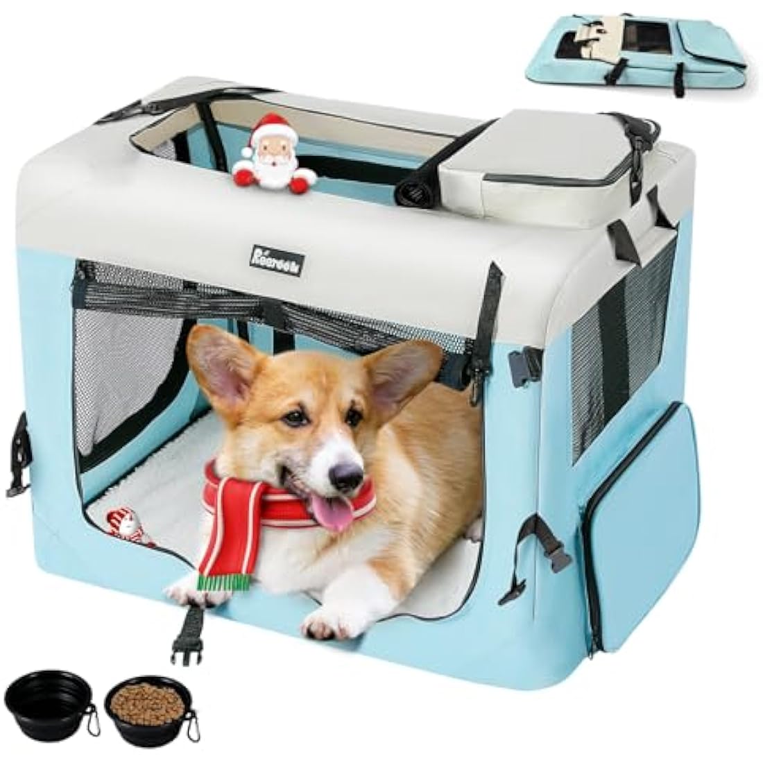 Reerooh Dog Carrier Cat Carrier Bag, Foldable Fabric Car Dog Travel Crate, Portable Soft Pet Carrier for Transport, Breathable Puppy Carrier for Large Dogs with Cushion & Dog Bowls