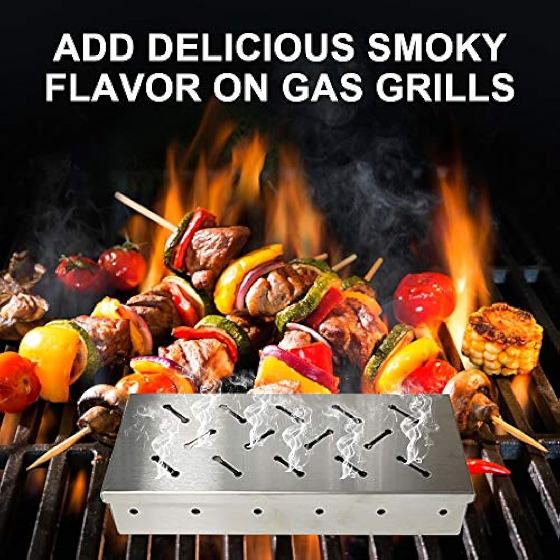 Smoker Box for BBQ Grill Wood Chips -Smoker Grill Accessories - Charcoal & Gas Barbecue Meat Smoking with Hinged Lid - Best Grilling Accessories & Utensils Gift for Dad