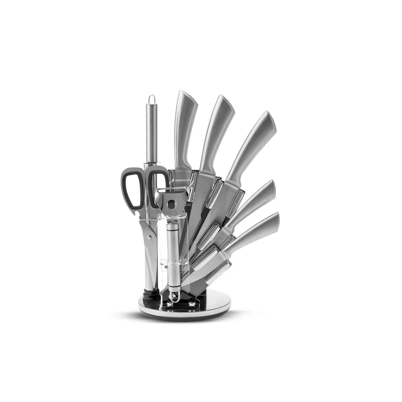 Karaca Meister Palm German Stainless Steel Knife Set with Stand, Ultra Sharp Stainless Steel Kitchen Knives with 360 Degree Rotating Stand, Premium