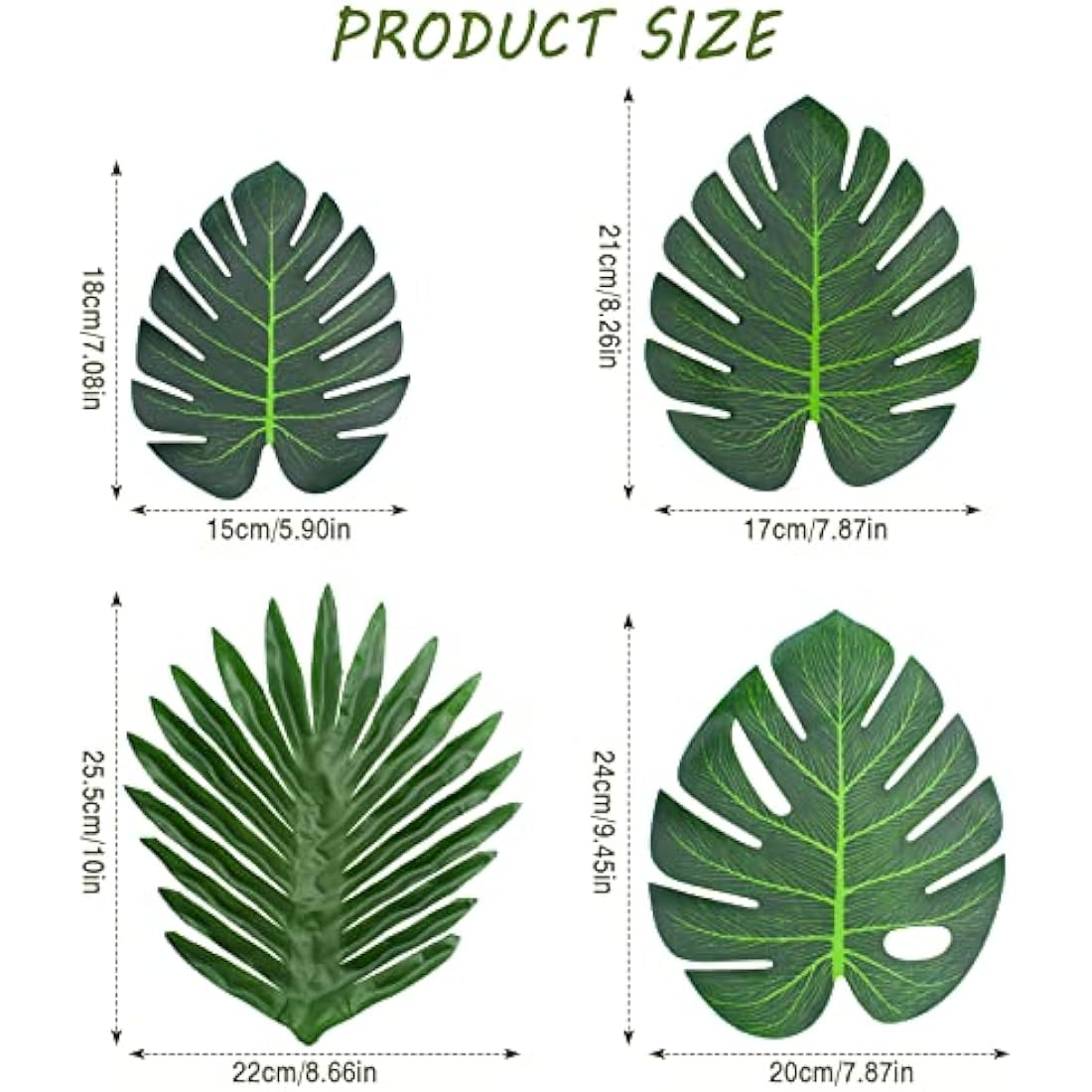 Bubuyun 48Pcs Artificial Tropical Palm Leaves Monstera Leaves Decorations Palm Monstera Leaves for Hawaiian Faux Monstera Leaves Stems Jungle Beach Theme Party Table Leave Decorations (4 Sizes)