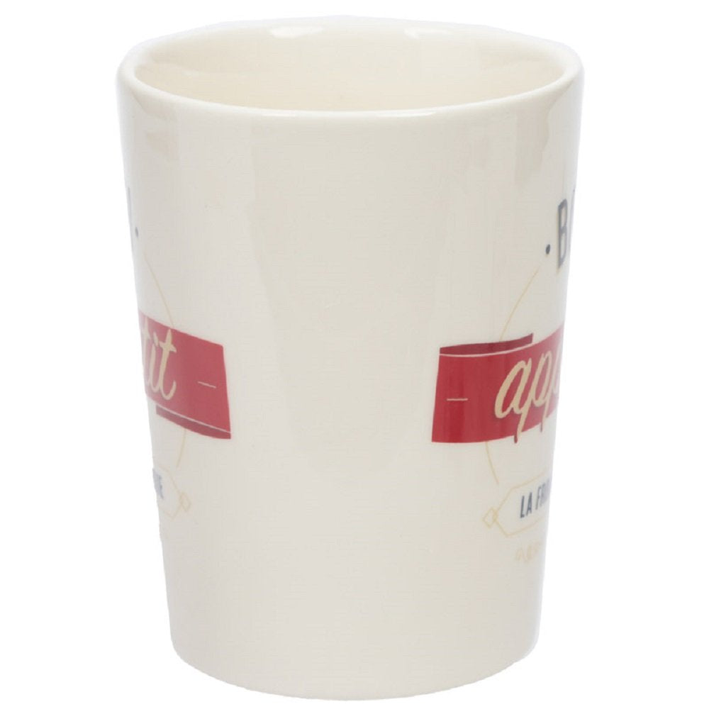 Ceramic Tea or Coffee Mug with Baguette Shaped Handle, Bon Appetit Slogan. Comes in a Gift Box
