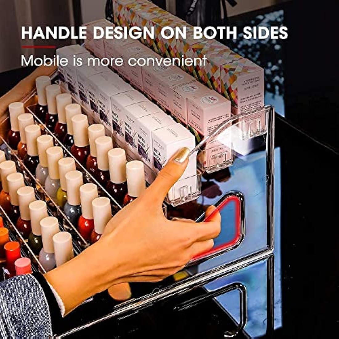 YIEZI Nail Polish Organizer 84 Bottles of 7 Layers Paint Storage Sunglass Acrylic Display Rack Essential Oils Holder Clear Makeup Organizer No Tool Needed Assembly (2 Pack)