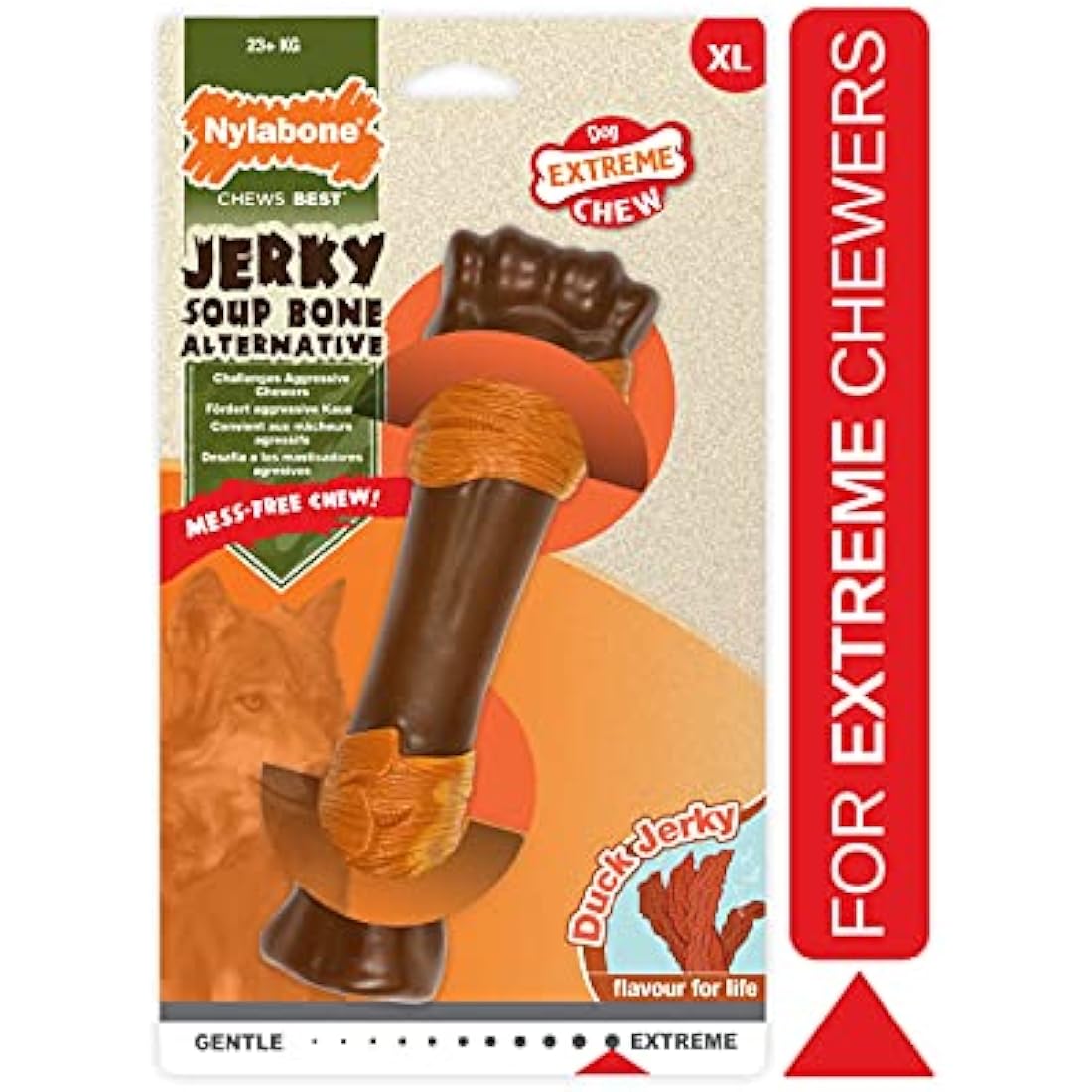 Nylabone Extreme Tough Dog Chew Toy, Souper Bone, Duck Jerky Flavour, Mess-Free, For Dogs Over 23 Kg - X-Large