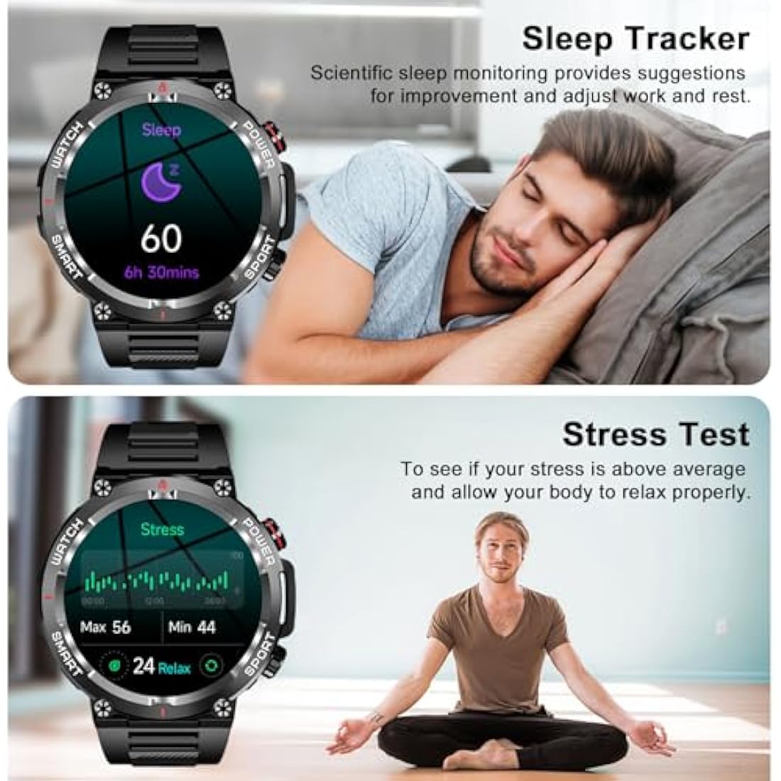 Blackview Military Smart Watch for Men (Answer/Make Calls), 1.39" HD Fitness Watch with Heart Rate SpO2 Sleep Monitor Stress Test, 100+ Sports Modes Waterproof Outdoor Smartwatch for iOS Android