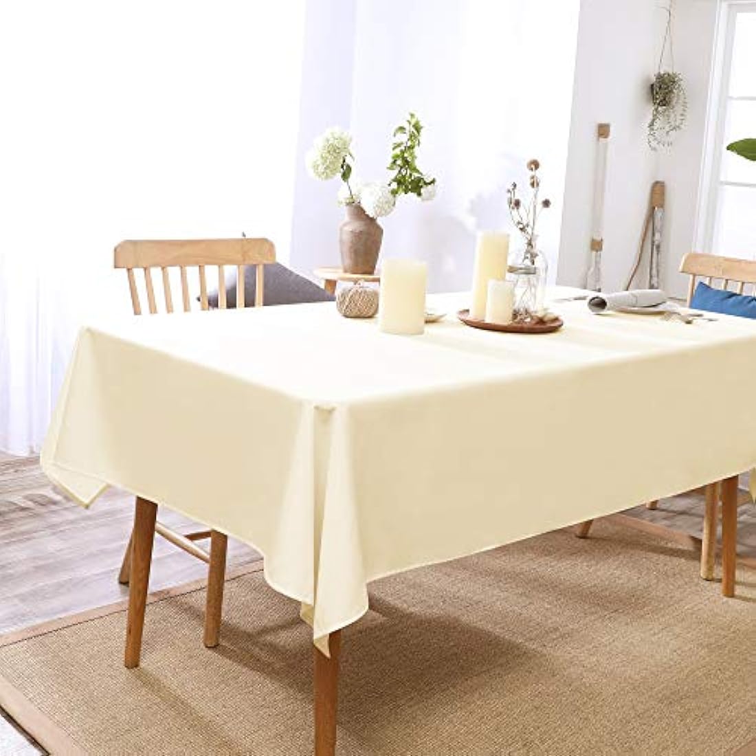 Deconovo Oxford Decorative Water Resistant Wipeable Table Cover Rectangle Tablecloth for Dining Table 132x178cm(52x70in) Beige
