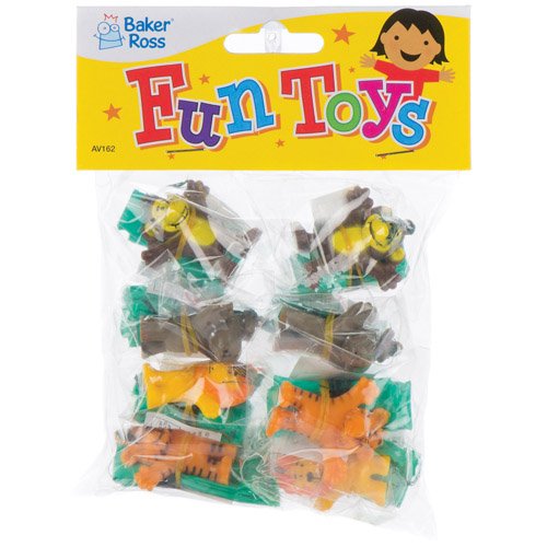 Baker Ross AV162 Mini Animal Parachute Toys - Pack of 8, Kids Jungle Themed Party Bag Fillers For kids Imaginative Play, Flying and Racing
