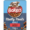Bakers Meaty Meals Adult Dry Dog Food Beef 1kg (Pack of 4)