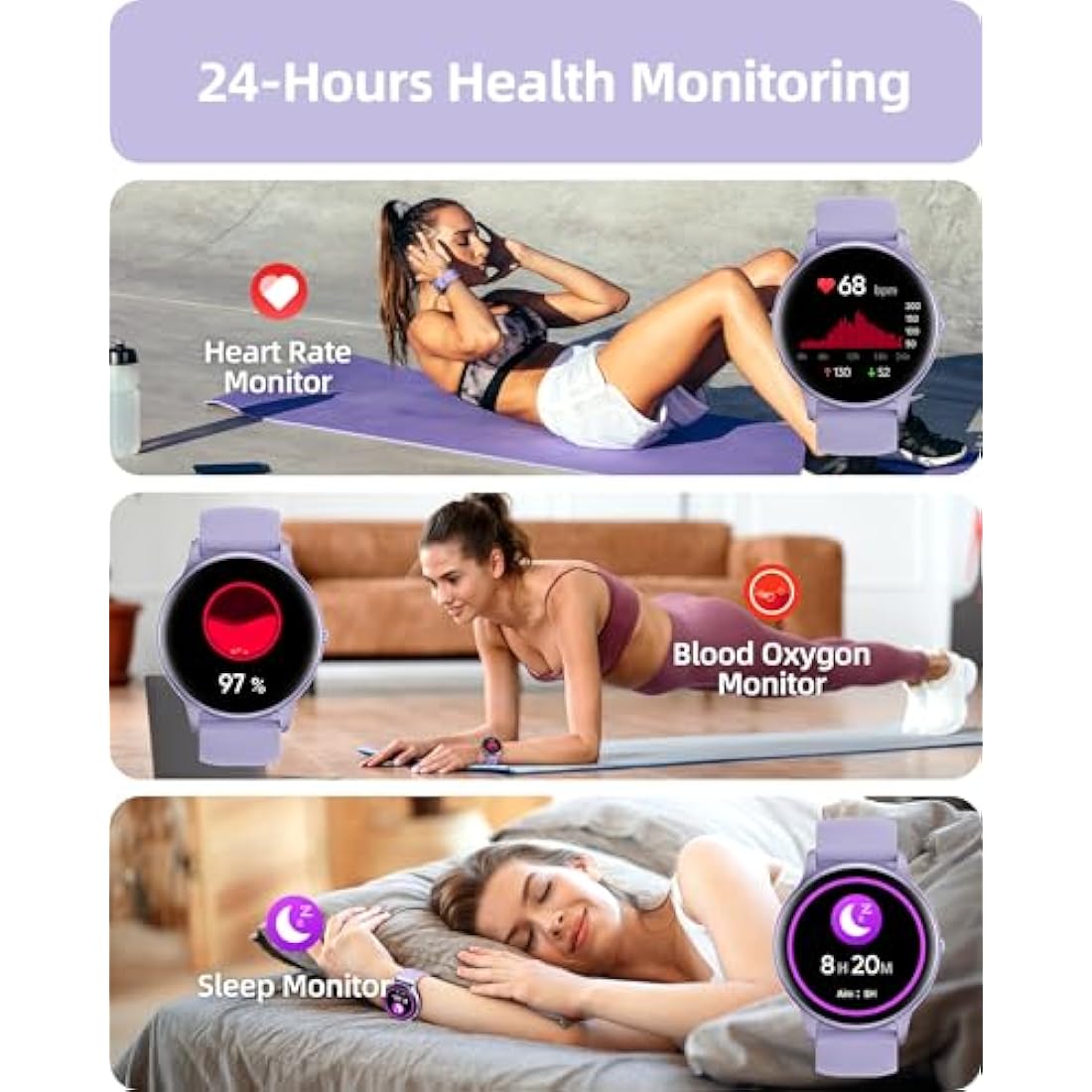 Parsonver Smart Watch(Answer/Make Call), Fitness Watch for Women Men, Smartwatch 100+ Sport Modes IP68 Waterproof, Heart Rate Sleep Monitor, Fitness Tracker for Android iOS, Purple