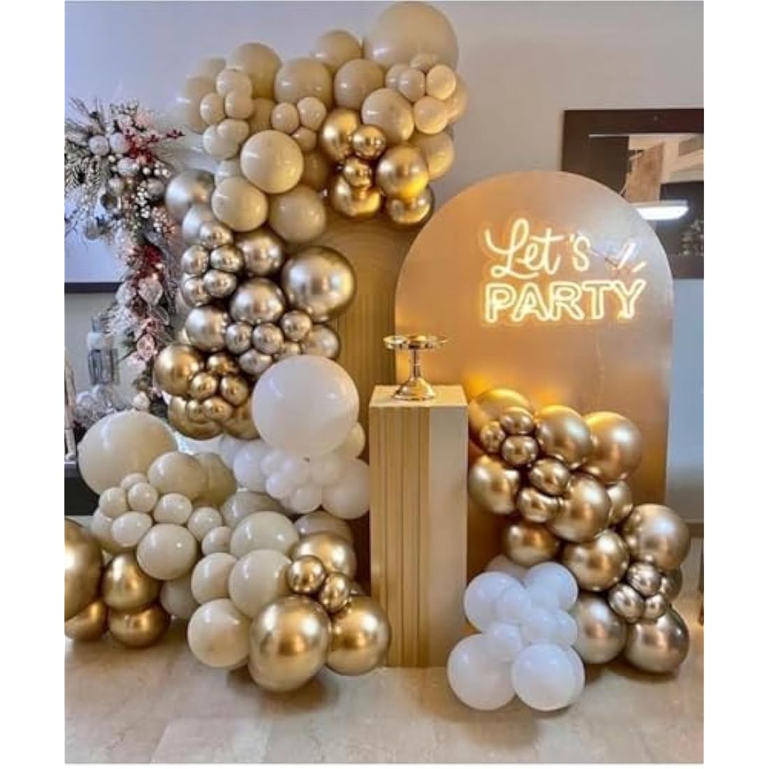 Nude White Gold Balloons, 60PCS Metallic Champagne Gold Cream White Clear balloon White Sand Blush Beige Transparent Party Balloons for Birthday Boho Wedding Anniversary Engagement Hen Decorations