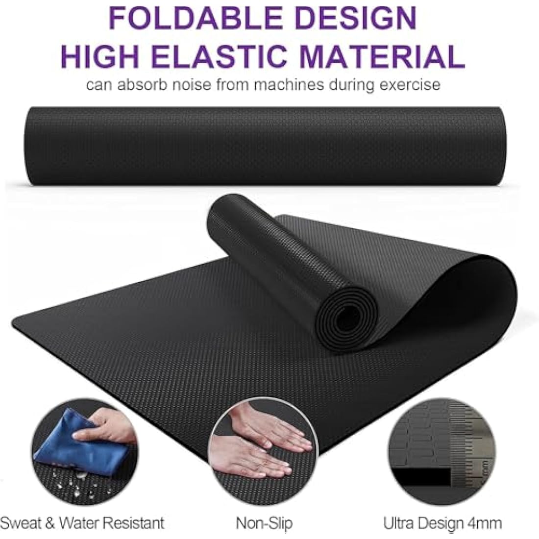 Treadmill Mat, Exercise Equipment Mat Heavy-Duty Protective Floor Mat for Under Stationary Bike, Spin Bike, Fitness Equipment, 180cm x 75cm, Black