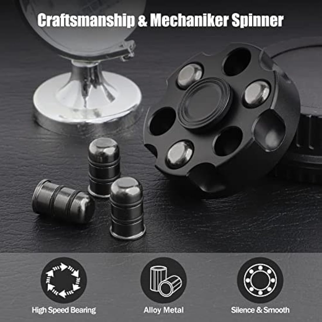Metal Fidget Spinner Toy for Adults Kids, Cool Alloy Fidget Hand Finger Spinner Cube Toy, Sensory Fidget Gyro Spinning Desk Toys Gifts for Party Favors(Black)