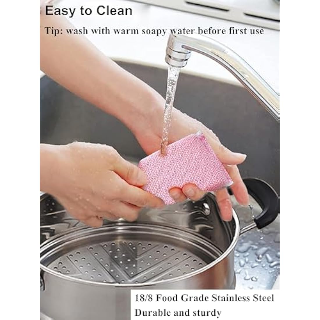 VENTION Stainless Steel Steamer Cooking 20cm for Induction Hob, Vegetable Steamer Pan, Couscous Pot 2.7 L