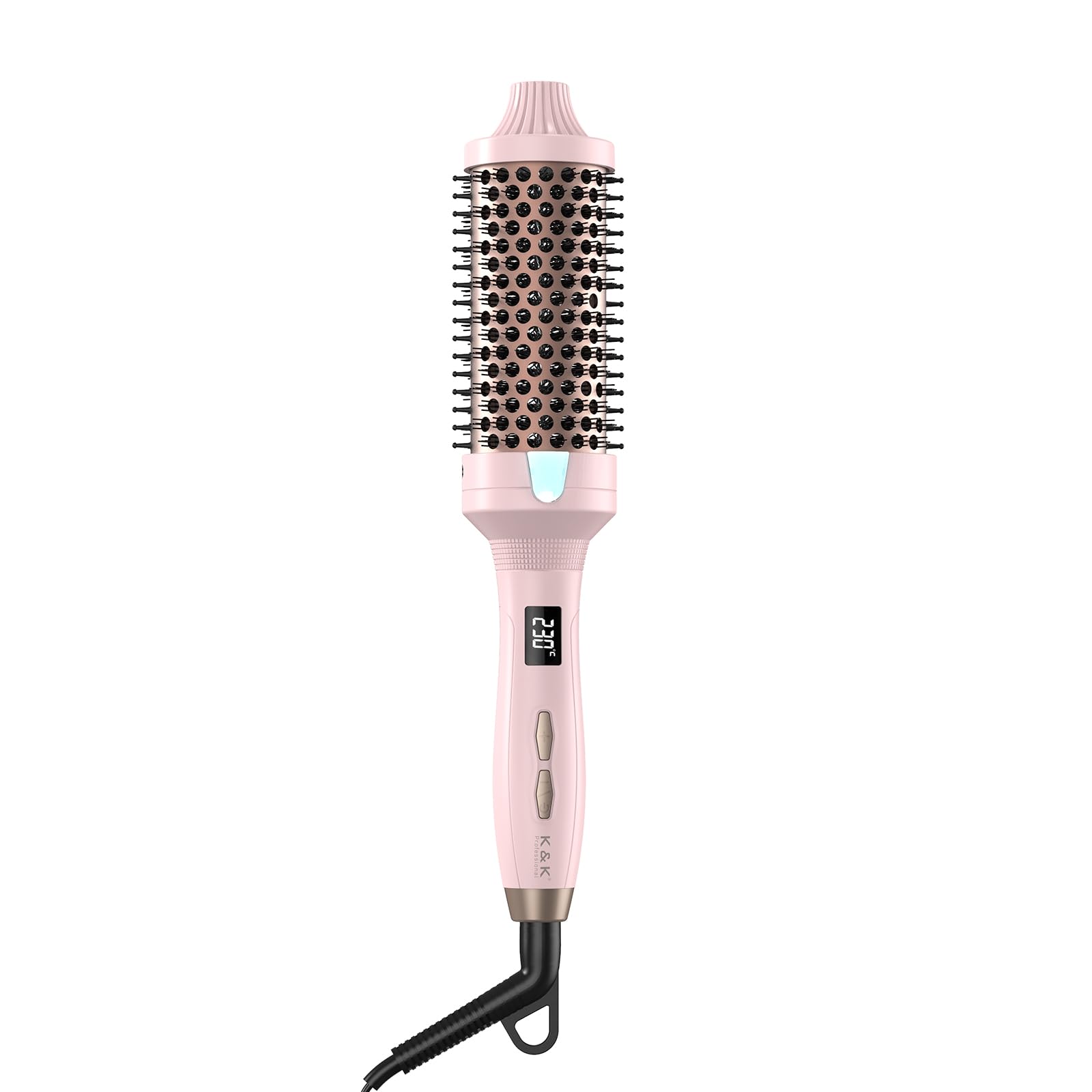 K&K Thermal Round Brush, Curling Iron with LED Display, Dual Voltage Hair Styling Tool (Pink, 45mm)