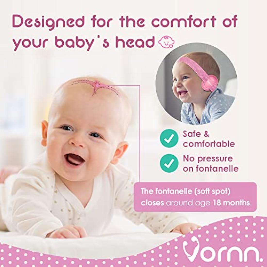VORNN Baby Ear Defenders for 0-36 Months - CE and UKCA Certified, Soft and Adjustable - Infant Noise Cancelling Defenders, Pink Ear Muffs