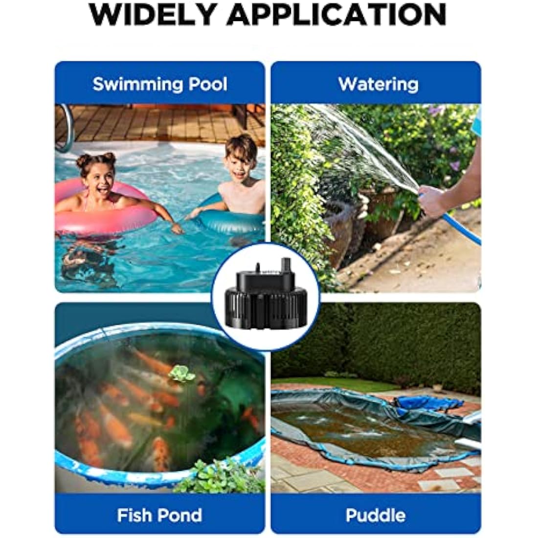 Lnicez 𝟯𝟬𝟬𝟬𝐋／𝐇 Submersible Water Pump, Powerful Portable Water Pump(75W) with 5m Drainage Hose & 7.5m Upgraded Power Cord for Swimming Pools, Fish Tank, Pond,3 Nozzles