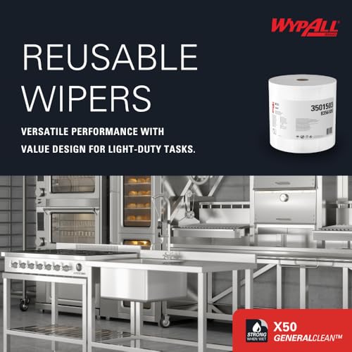 WypAll X50 General Clean Cloths 8356 - Reusable Cleaning Cloths - 1 Jumbo Roll x 1,100 White Industrial Wipers