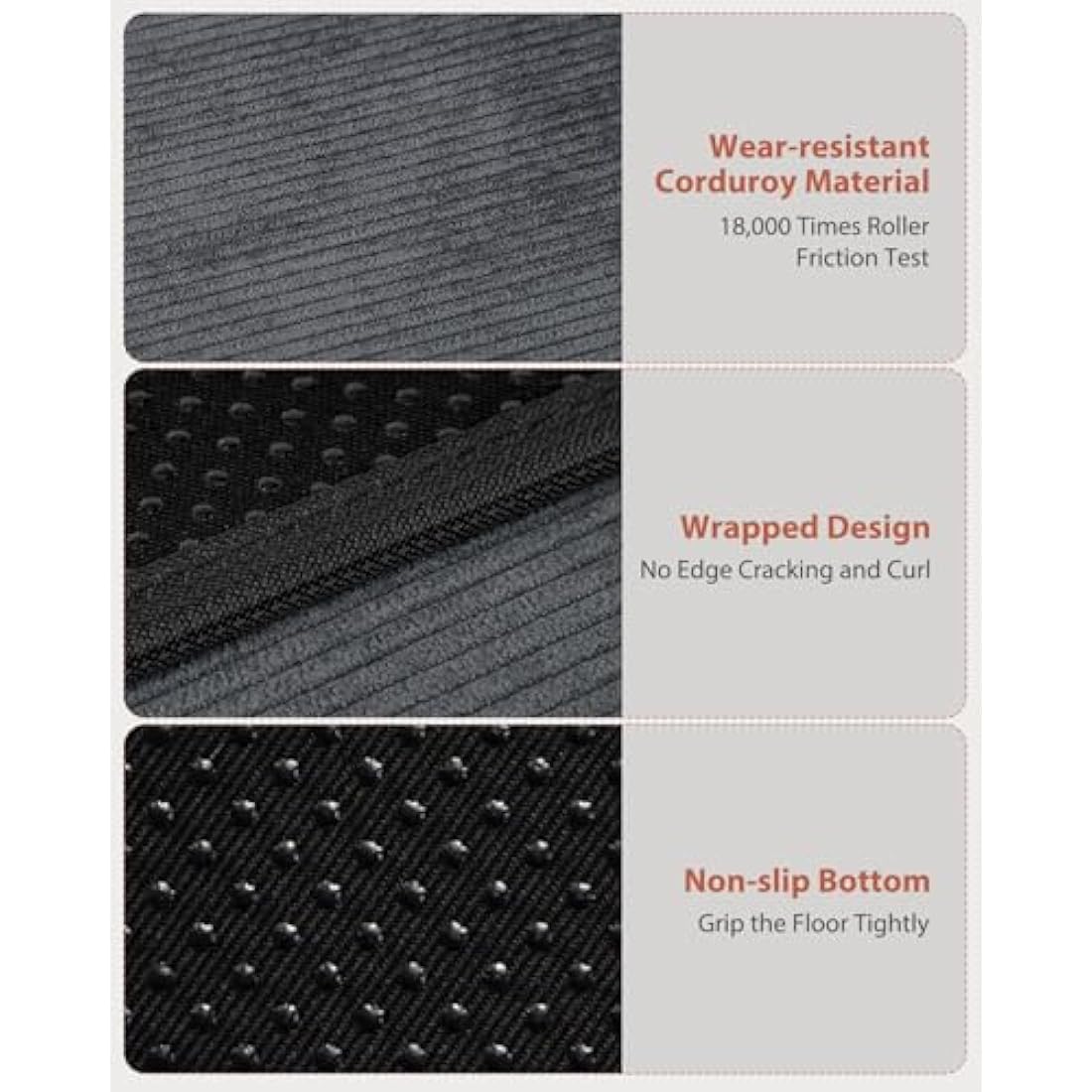 Blvornl Office Chair Mat for Hardwood Floor and Low Pile Carpet, 90 x 120 cm Corduroy Surface Desk Rolling Chair Mat for Hard Floors, Heavy Duty Carpeted Floor Protector Rug for Home Office, Dark Grey