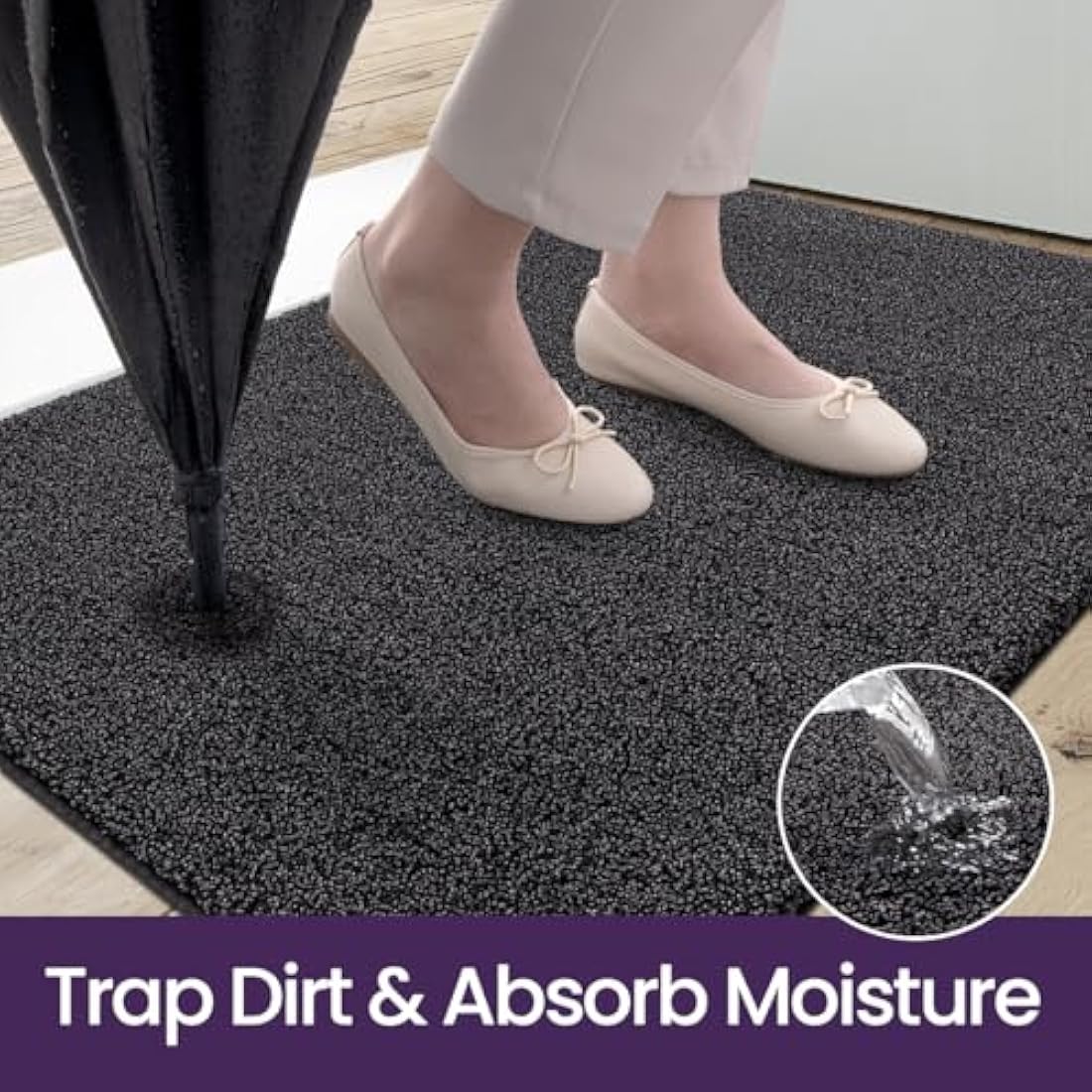 DEXI Dirt Trapper Door Mat Indoor, Non-slip Doormats Inside, Machine Washable, Super Absorbent Entrance Mats Soft Floor Carpet Rug, 50 x 80 cm, Black-Grey