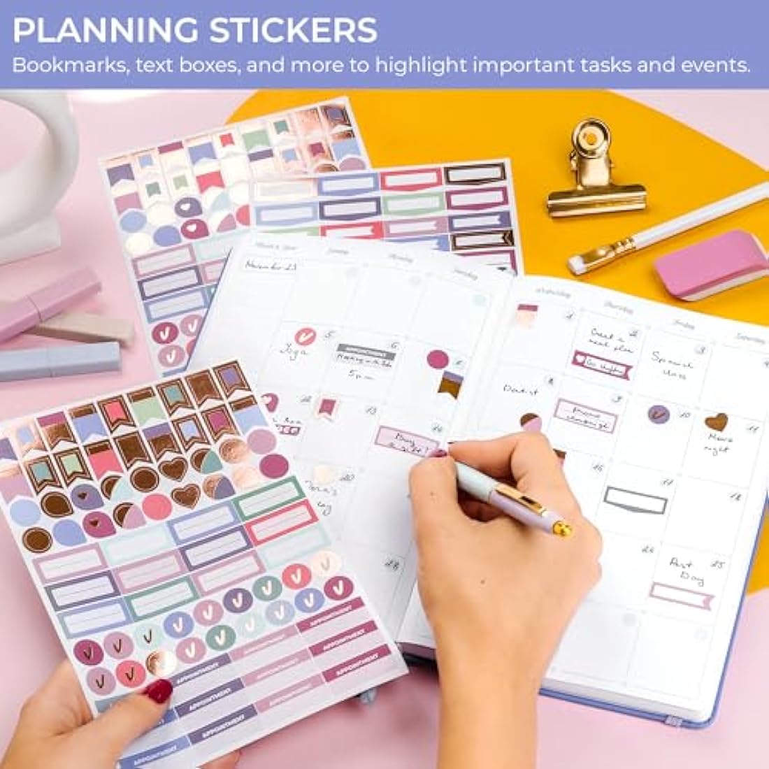GoGirl Value Sticker Pack – 850+ Small Aesthetic Stickers for Planner, Journal & Calendar – Holidays, Seasonal Stickers, Inspirational Quotes, to-dos, Appointments, Budgeting & Text Boxes – 19 Sheets