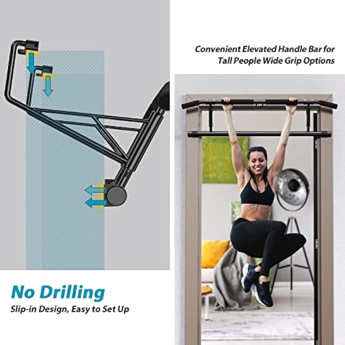 JX FITNESS Door Frame Pull up Bar Doorway Chin up Bar with Padded Handles Foldable for Home Gym, No Drilling