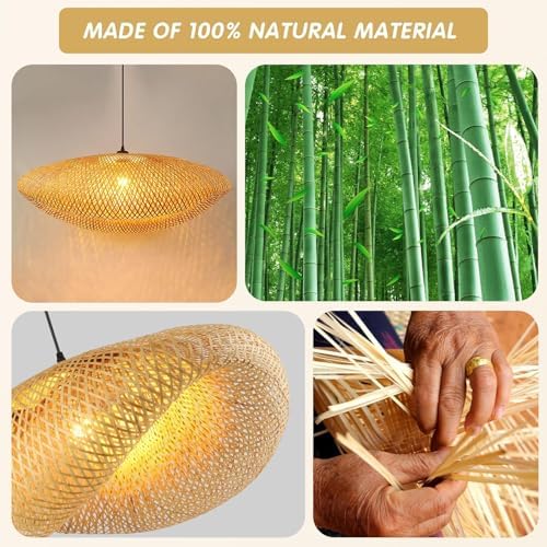 Schindora Retro Rattan Lampshade,80Cm Pendant Light Handwoven Hat Pendant Lighting Ceiling Creativity Boho Lampshade for Restaurant Tea Room Bedroom Living Room Cafe,E27