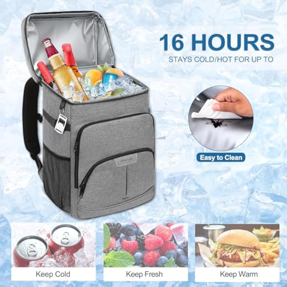 MOSISO Cooler Backpack, 40 Cans Large Capacity Leakproof Insulated Soft Bag, Portable Lightweight Beach Cooler Bag for Men Women, Waterproof Lunch Backpack for Picnics Camping Hiking