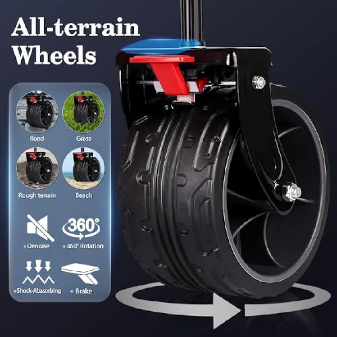 Sekey 200L Folding Festival Trolley with All-Terrain Extra Wide Wheels and Brake, Heavy-Duty Cart Loadable up to 150KG, Patented Four-Directional Foldable Design, Wagon for Beach Camping, Blue&grey