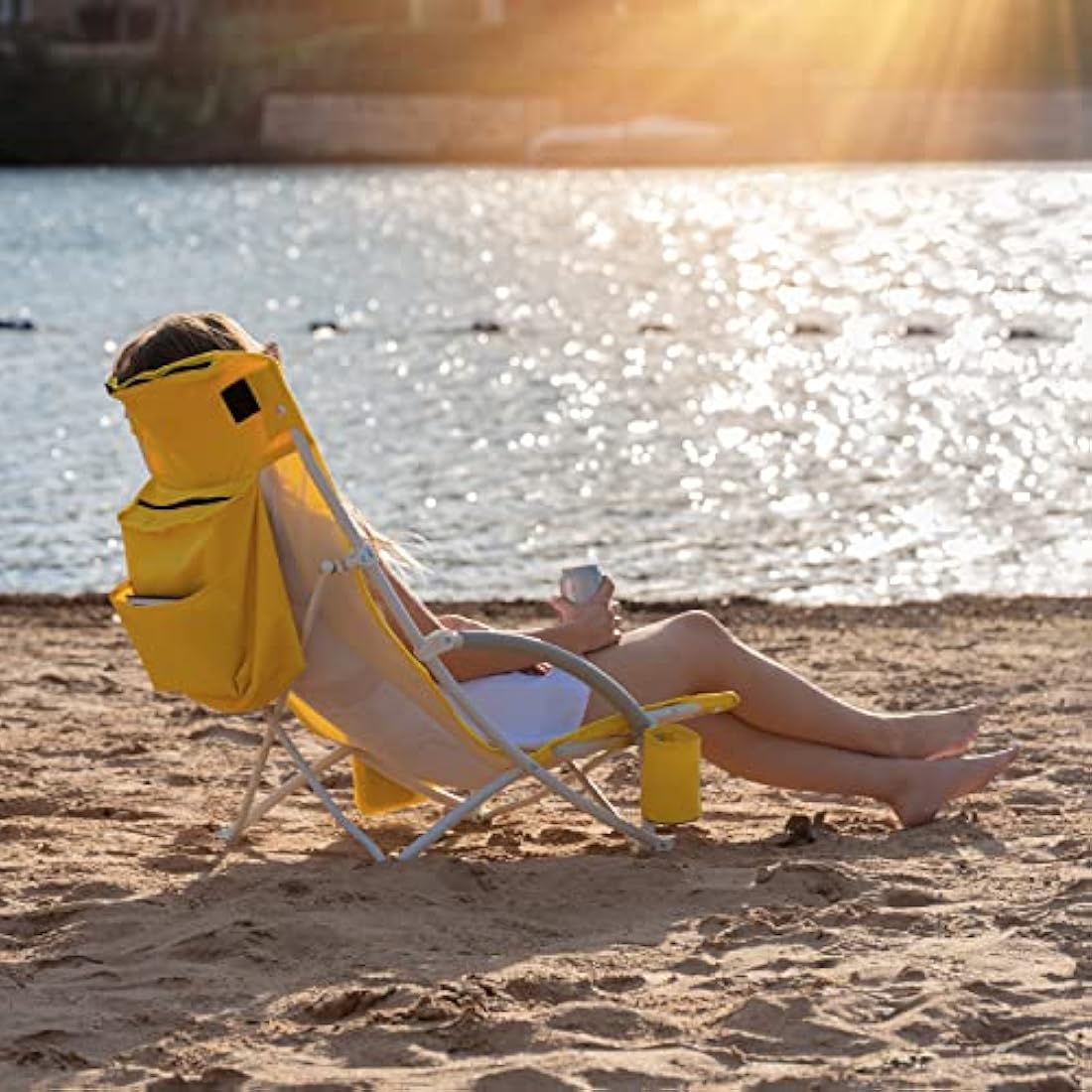 Nice C Beach Chair, Camping chair, Beach Chairs for Adults, with UPF 50 Umbrella and Cooler Bag, High Back, Cup Holder,Carry Bag,Heavy Duty, Outdoor(1 pack yellow)