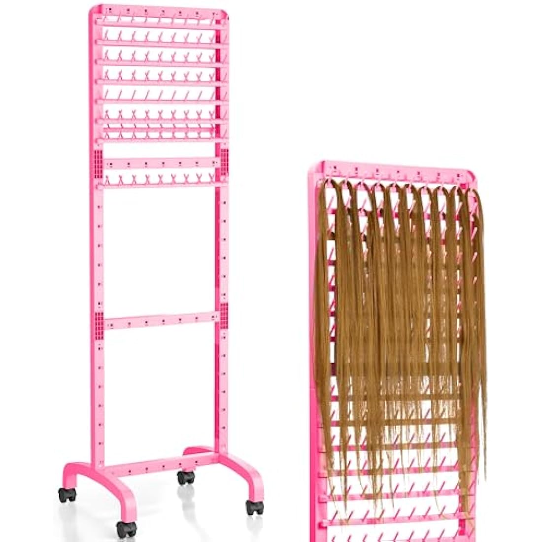 Adjustable Braiding Hair Rack with 160 Pegs, 2-sided Braid Rack for Braiding Hair, Movable Hair Racks for Braiders Standing with Wheels, Hair Extension Holder for Braiders, Hairstylists