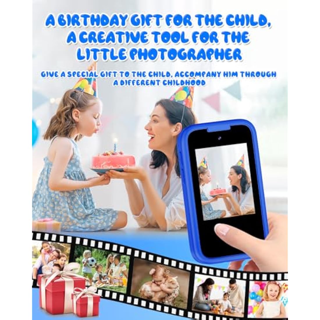KAKTIN Kids Phone for Boys,Christmas Birthday Dinosaur Gifts for 3 4 5 6 7 8 years old Children,Touchscreen Learning Toys for girls age 3-11 with Dual Camera 8G SD Card (Dinosaur Blue)