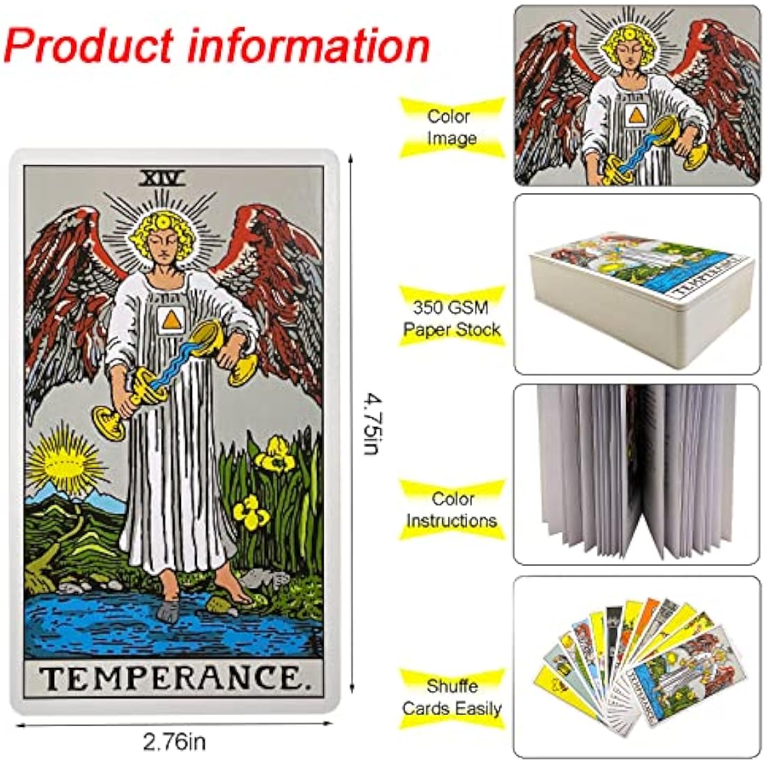 IXIGER Tarot Cards Deck,78 Tarot Cards Deck with Guidebook Set for Beginners and Experts,Classic Tarot Card Set,Durable Tarot Cards, Standard Size 4.75" x 2.76",Future Telling Game.