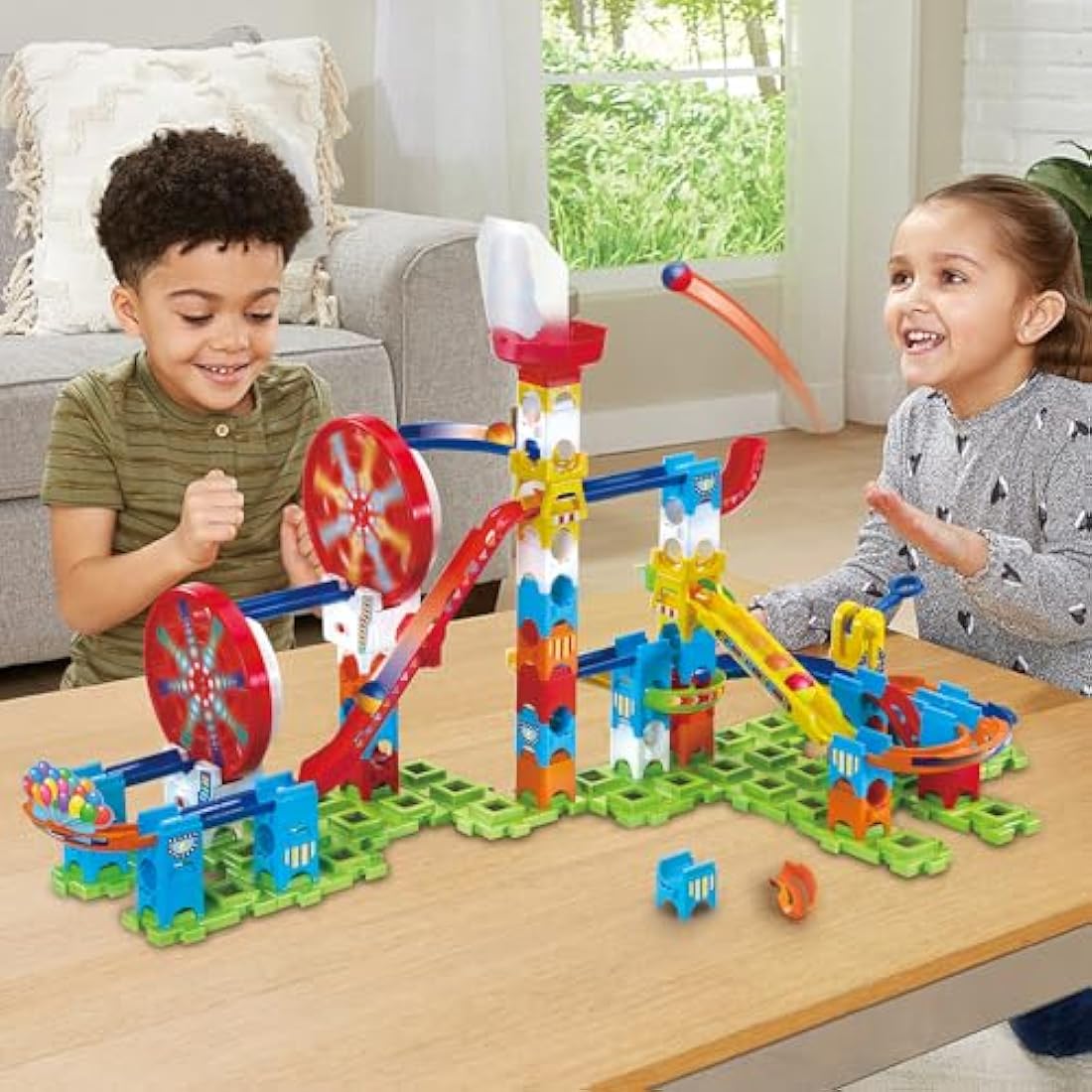 VTech Marble Rush Adventure Park Challenge, Construction Toys for Kids with 10 Marbles and 96 Building Pieces, Electronic Marble Run, Colour-Coded Building Toy, 4 Years +