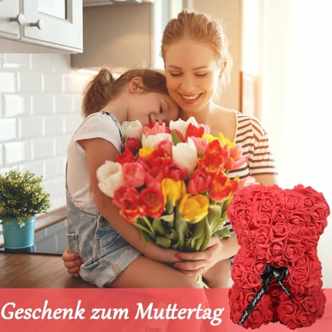 AZXU Pink Bear - Pink Teddy Bear on Each Bear - Perfect for Birthday or Mother - 10" Clear Gift Box Included