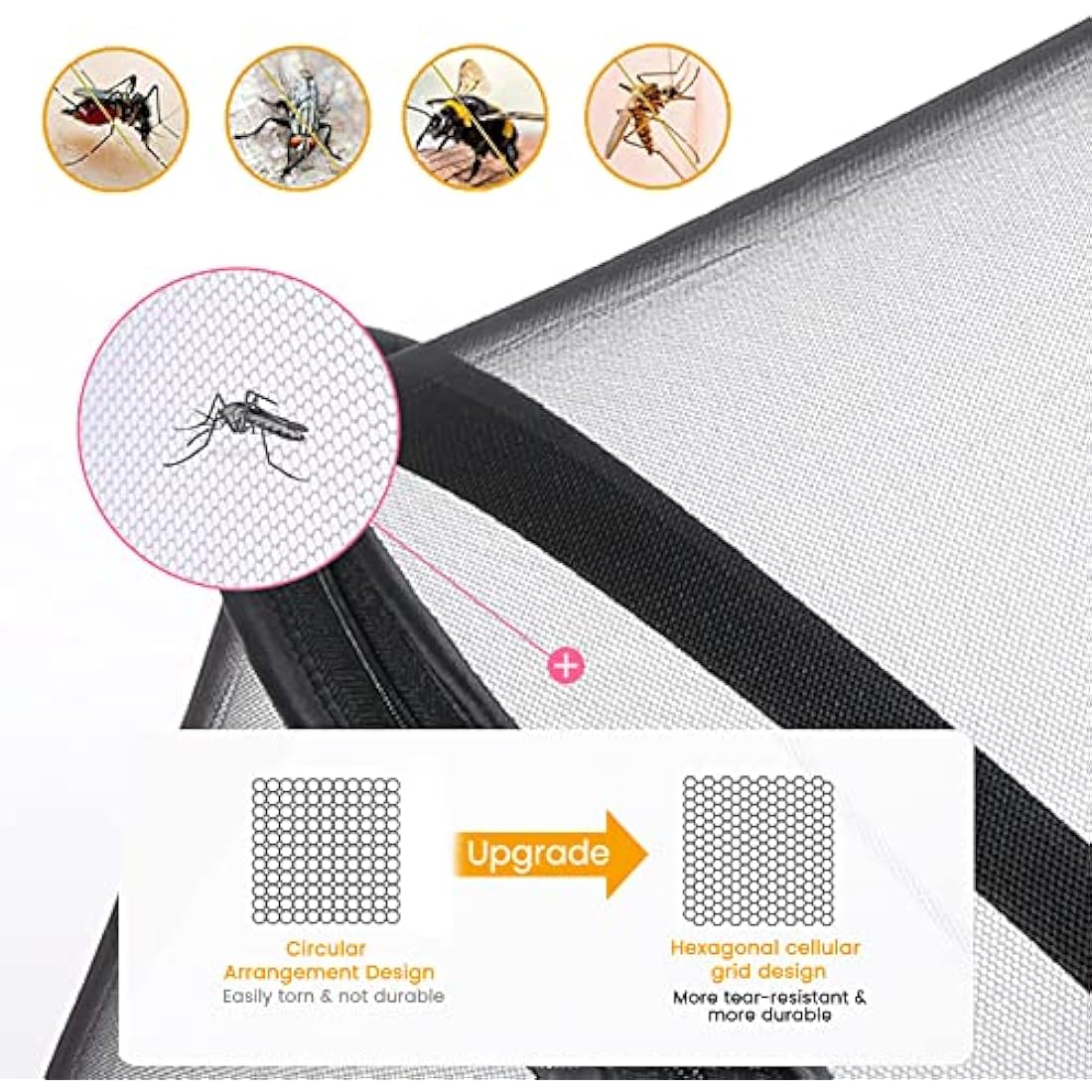 Orzbow Universal Baby Mosquito Net for Pushchair,Breathable Pram Fly Insect Bug Net with Two-way Zippers & Storage Bag,Foldable & Stable Protection Cover for Car Seat and Buggy (Black)
