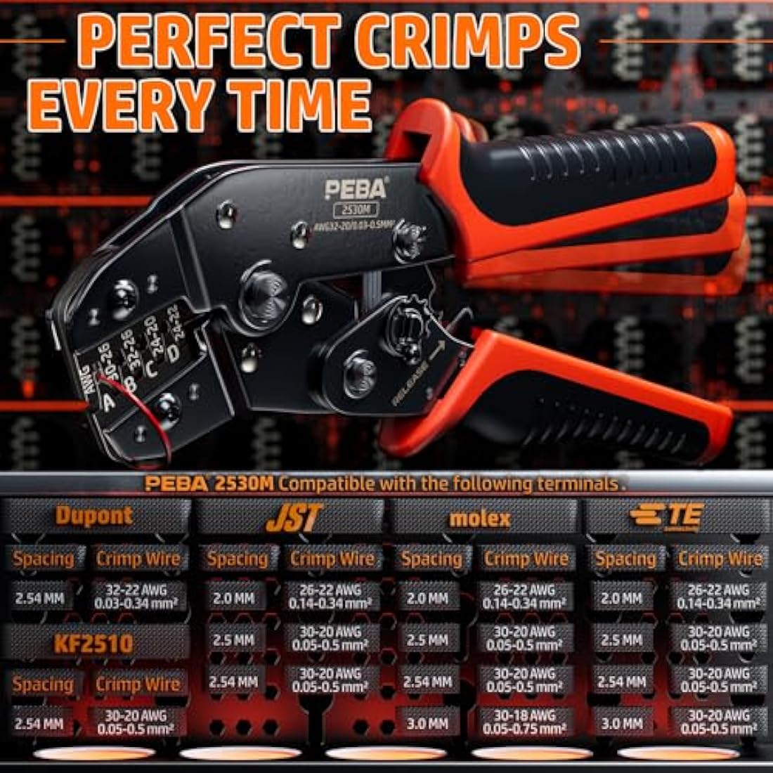 PEBA JST Crimping Tool kit, JST Crimper with 20 Styles JST-XH/JST-SM/JST-SYP 2.5mm Connector Kit, Micro Connector Pin Crimp Tool 0.05-0.5mm² for JST ST(XH/SM/PH/SYP),Dupont, Molex,KF2510 Connectors