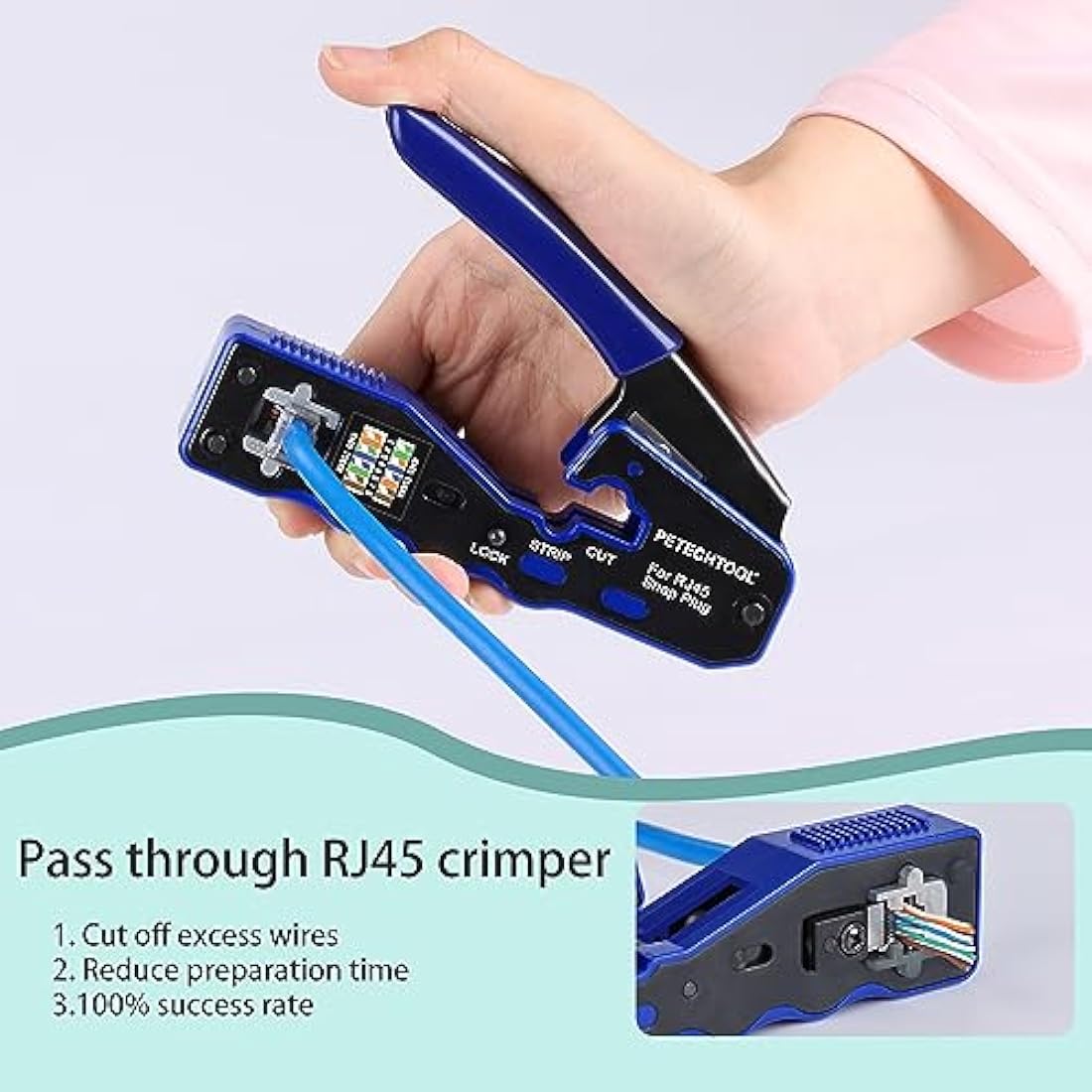 RJ45 Crimp Tool Pass Through Ethernet Crimper for Cat6 Cat5e Cat6a Connectors All-in-One Cat6 Crimping Tool Kit