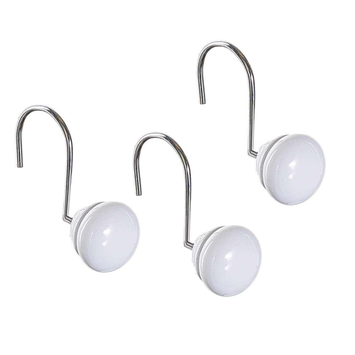 Creative Scents White Shower Curtain Hooks - Set of 12 White Shower Curtain Rings for Bathroom Shower Rod - Sturdy Decorative Shower Hooks for Shower