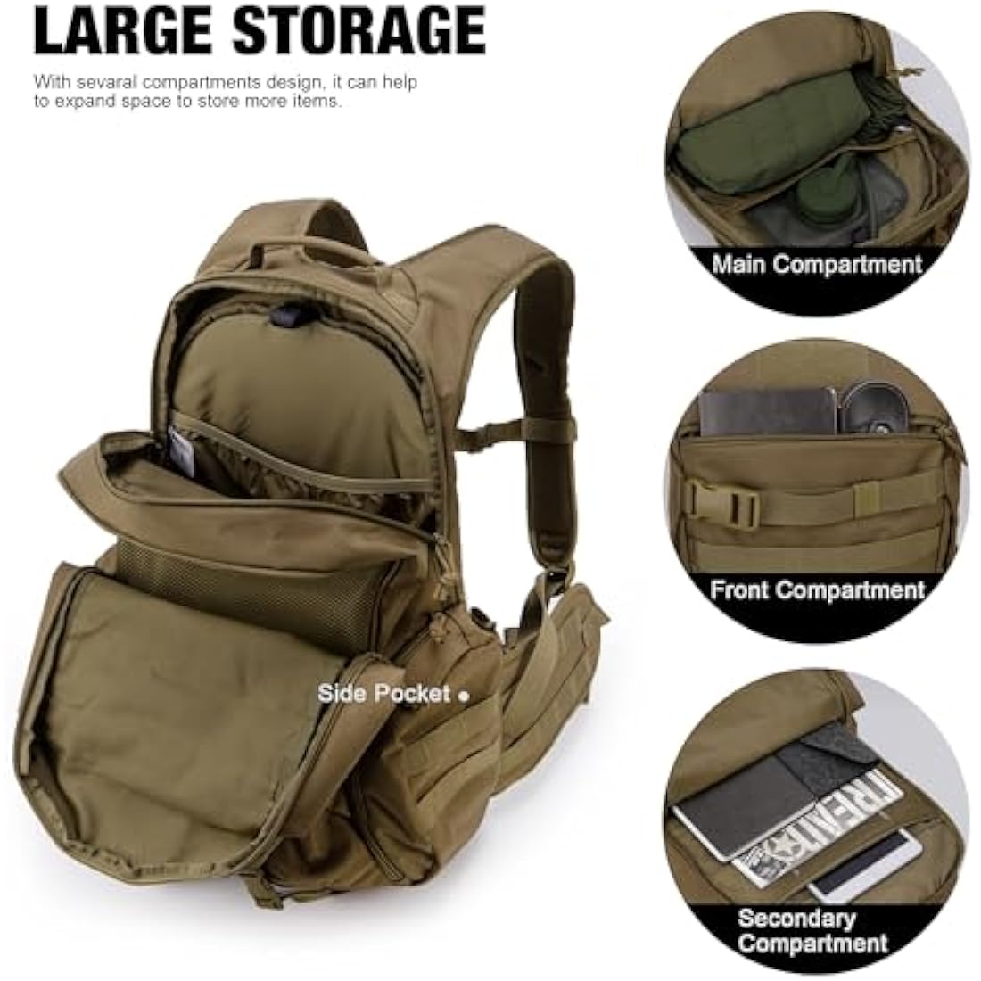 Mardingtop 35L Military Tactical Backpack Practical Rucksack for Men Outdoor Hiking Backpack Patrol MOLLE Army Backpack for Hiking, Camping, Traveling