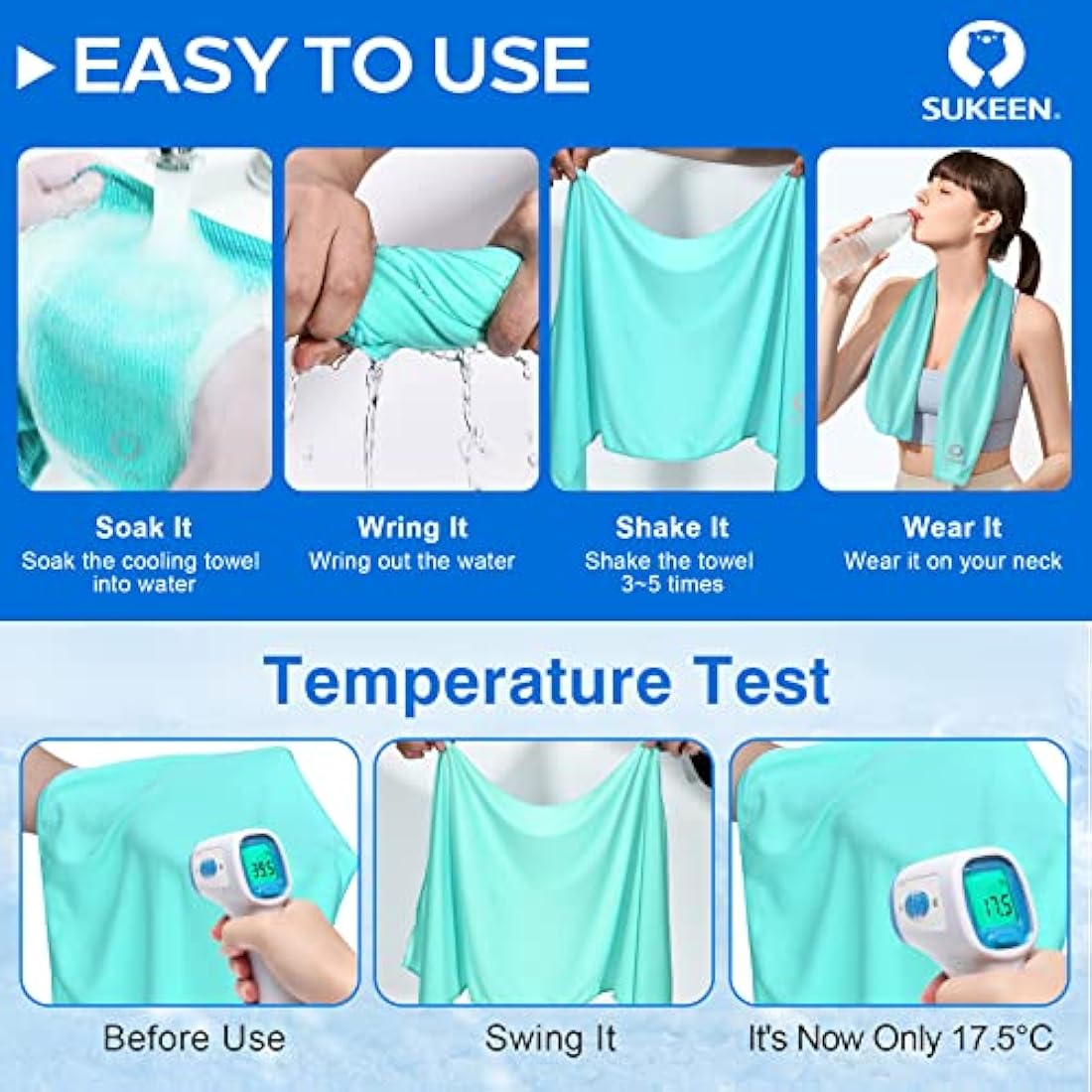 Sukeen Cooling Towel 20 Pack (40"x12") Ice Towel,Bulk Breathable Chilly Twoles,Microfiber Towel for Neck Face for Yoga,Sport,Running,Gym,Workout,Camping,Fitness,Travel & More Activities