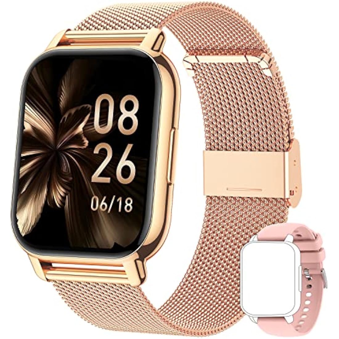 Popglory Smart Watch for Women Men Answer/Make Calls, 1.85" Smartwatch 44mm 2 Straps & Split Screen, 100+ Sports Fitness Watch with Blood Pressure/Oxygen/Heart Rate Monitor for iOS and Android
