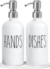 2 Pack Glass Soap Dispenser, Contains Dish Soap and Hand Soap Dispenser - 500 ML Farmhouse Wash Up liquid Dispenser with Stainless Steel Pump & Tray